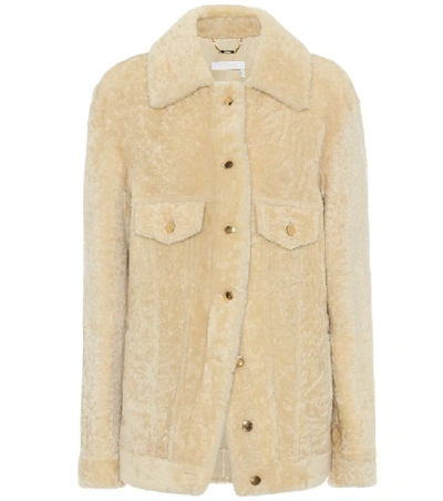 Shop Chloé Shearling Shirt Jacket In Beige