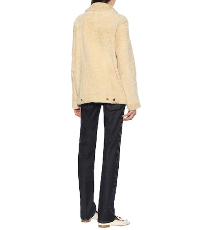 Shop Chloé Shearling Shirt Jacket In Beige