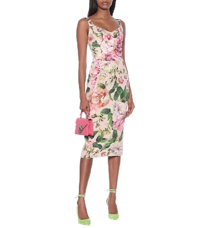 Shop Dolce & Gabbana Floral Stretch-silk Pencil Skirt In Pink