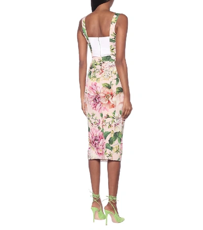 Shop Dolce & Gabbana Floral Stretch-silk Pencil Skirt In Pink