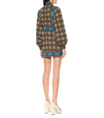 Shop Gucci Lamé Gg Wool-blend Minidress In Brown