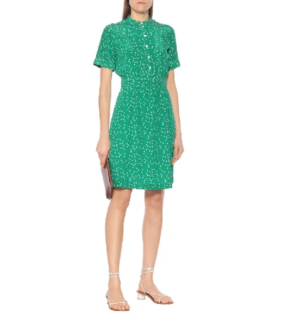 Shop Apc Camille Heart-print Silk Minidress In Green