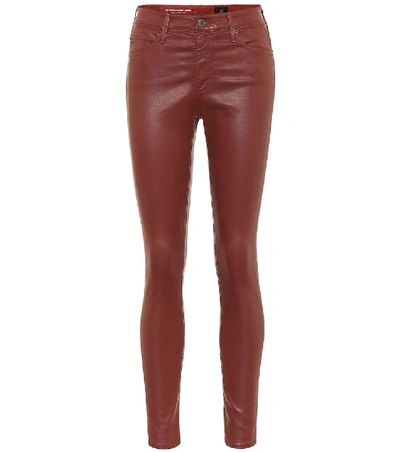 Shop Ag The Farrah Ankle Sateen Skinny Pants In Red