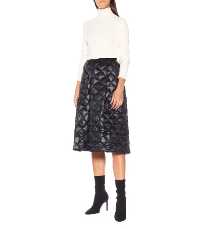 Shop Moncler Quilted Down Midi Skirt In Black