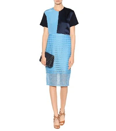 Shop Diane Von Furstenberg Layered Lace Pencil Skirt In Blue