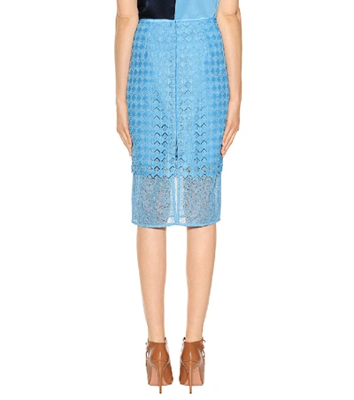Shop Diane Von Furstenberg Layered Lace Pencil Skirt In Blue