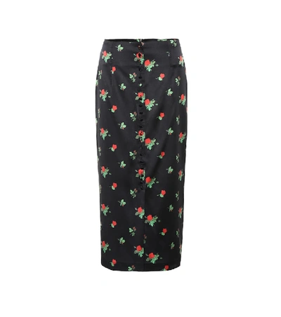 Shop Bernadette June Floral Silk-satin Midi Skirt In Black