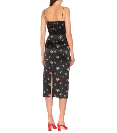 Shop Bernadette June Floral Silk-satin Midi Skirt In Black