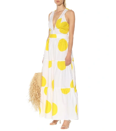 Shop Alexandra Miro Raphaela Polka-dot Cotton Maxi Dress In Yellow