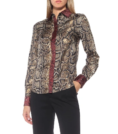 Shop Victoria Beckham Slim Snake-print Silk Shirt In Brown