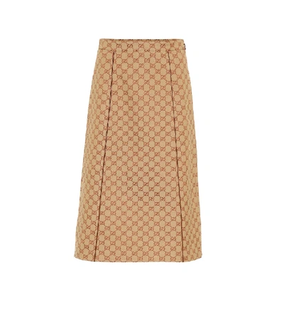 Shop Gucci Gg Cotton-blend Canvas Skirt In Beige