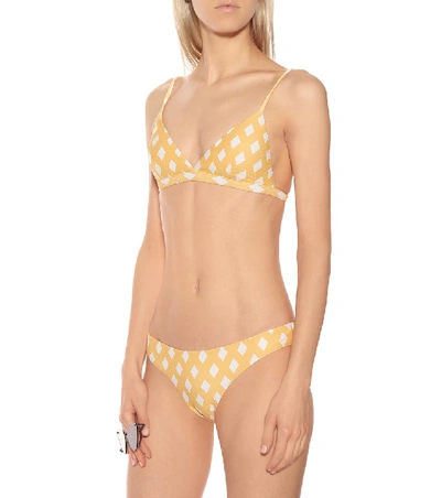 Shop Asceno Checked Bikini Top In Yellow