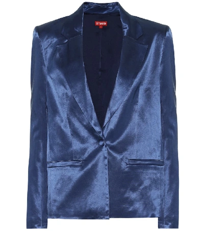 Shop Staud Madden Cotton-blend Sateen Blazer In Blue