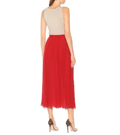 Shop Max Mara Margie Silk-chiffon Midi Skirt In Red