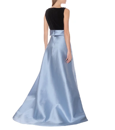 Shop Costarellos Silk-twill And Velvet Gown In Blue