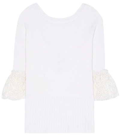 Shop Oscar De La Renta Lace-trimmed Wool Sweater In White