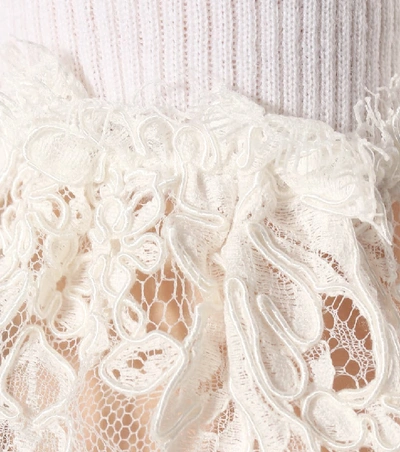 Shop Oscar De La Renta Lace-trimmed Wool Sweater In White