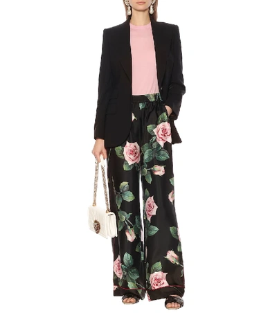 Shop Dolce & Gabbana Floral Silk Pajama Pants In Black