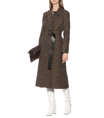 Shop Fendi Ff Canvas Trench Coat In Brown