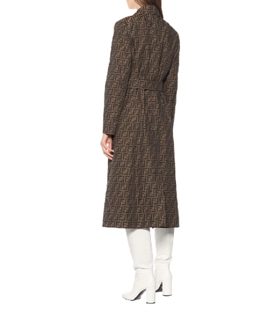 Shop Fendi Ff Canvas Trench Coat In Brown