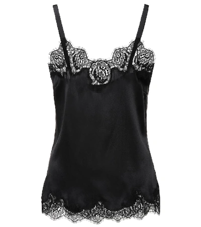 Shop Dolce & Gabbana Lace-trimmed Satin Camisole In Black