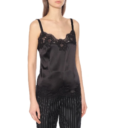 Shop Dolce & Gabbana Lace-trimmed Satin Camisole In Black