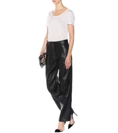 Shop Stella Mccartney Faux Leather And Suede Trousers In Black