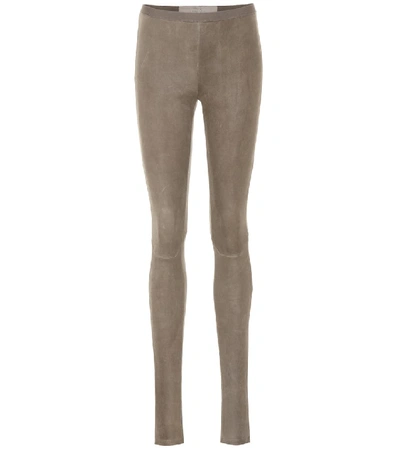 Shop Rick Owens Cotton-blend Suede Leggings In Grey