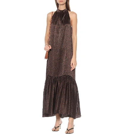 Shop Asceno Ibiza Silk Maxi Dress In Brown