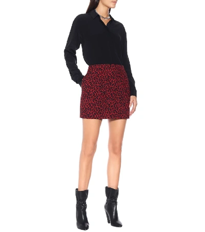 Shop Saint Laurent Leopard-print Wool Miniskirt In Red