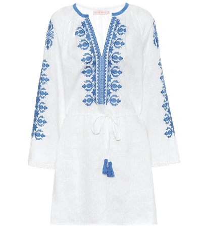 Shop Tory Burch Embroidered Linen Minidress In White