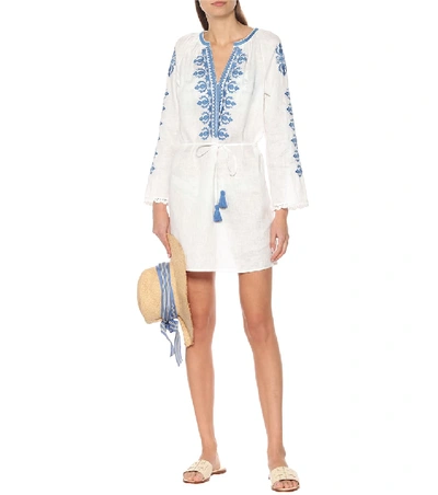 Shop Tory Burch Embroidered Linen Minidress In White
