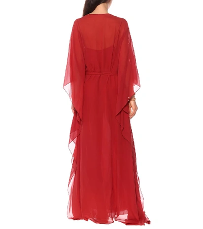 Shop Roberto Cavalli Embellished Silk Crêpe Kaftan In Red