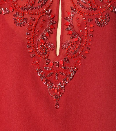 Shop Roberto Cavalli Embellished Silk Crêpe Kaftan In Red