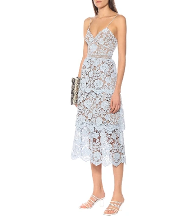 Shop Self-portrait Floral-lace Midi Dress In Blue