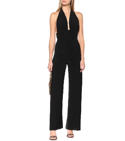 Shop Norma Kamali Bill Halter-neck Jersey Jumpsuit In Black