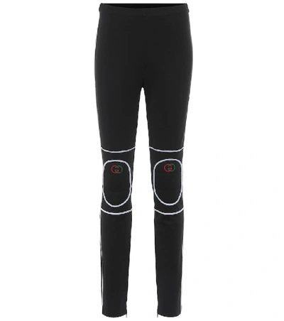 Shop Gucci Cotton-blend Jersey Leggings In Black