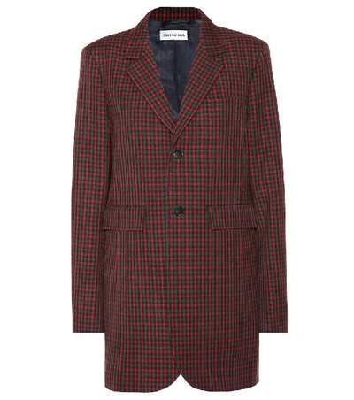 Shop Balenciaga Checked Wool Blazer In Red