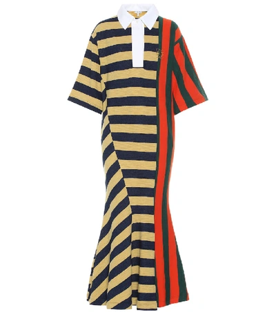 Shop Loewe Striped Cotton Midi Dress In Multicoloured