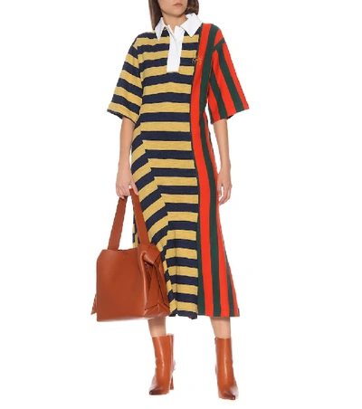 Shop Loewe Striped Cotton Midi Dress In Multicoloured