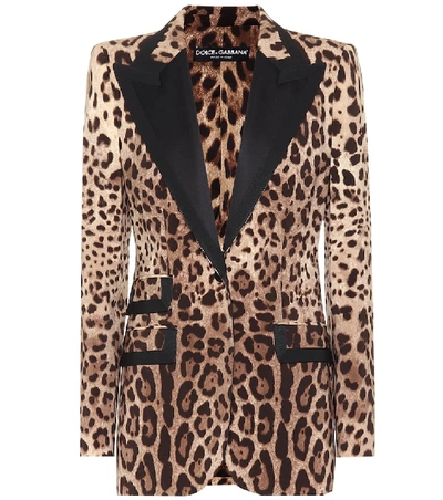 Shop Dolce & Gabbana Leopard-print Wool-blend Blazer In Brown