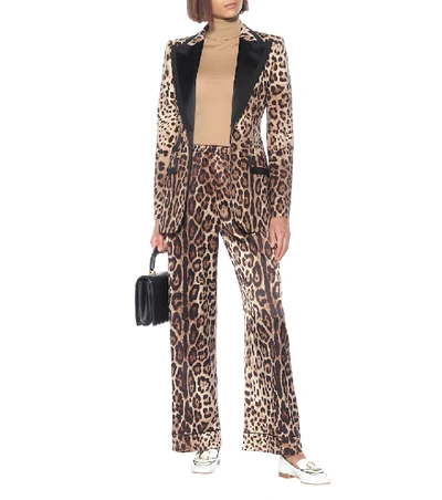 Shop Dolce & Gabbana Leopard-print Wool-blend Blazer In Brown