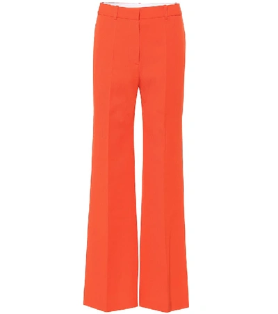 Shop Victoria Beckham Wool Wide-leg Pants In Orange
