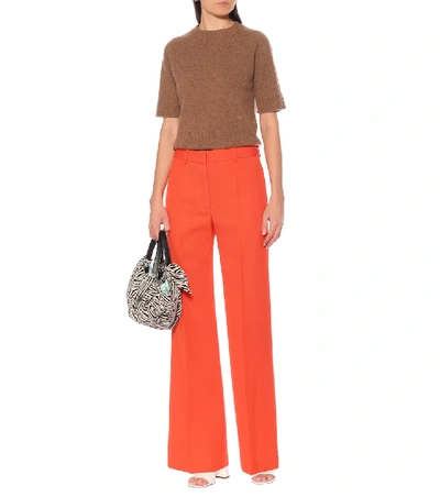 Shop Victoria Beckham Wool Wide-leg Pants In Orange