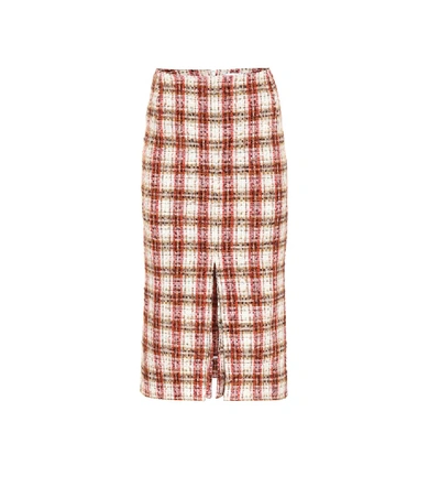 Shop Victoria Beckham Tweed Midi Skirt In Red