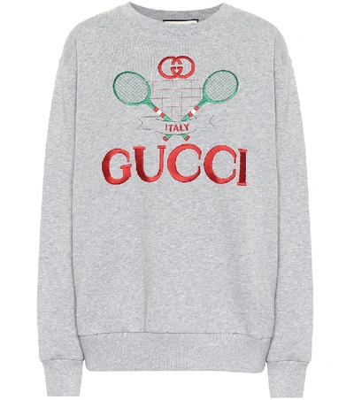 Shop Gucci Embroidered Cotton Sweater In Grey