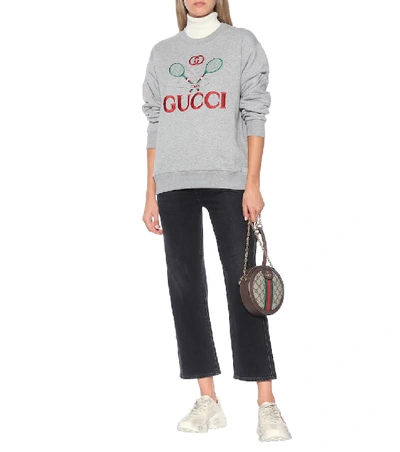 Shop Gucci Embroidered Cotton Sweater In Grey