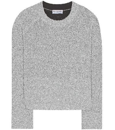 Shop Balenciaga Lamé Knitted Sweater In Silver