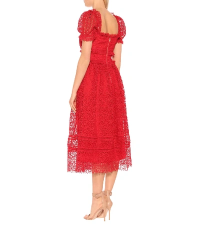 Shop Self-portrait Guipure Lace Midi Dress In Red