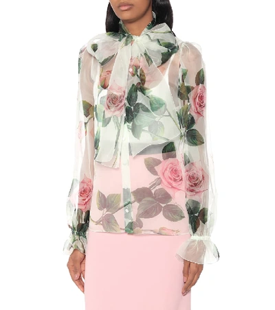 Shop Dolce & Gabbana Floral Silk-organza Blouse In Green